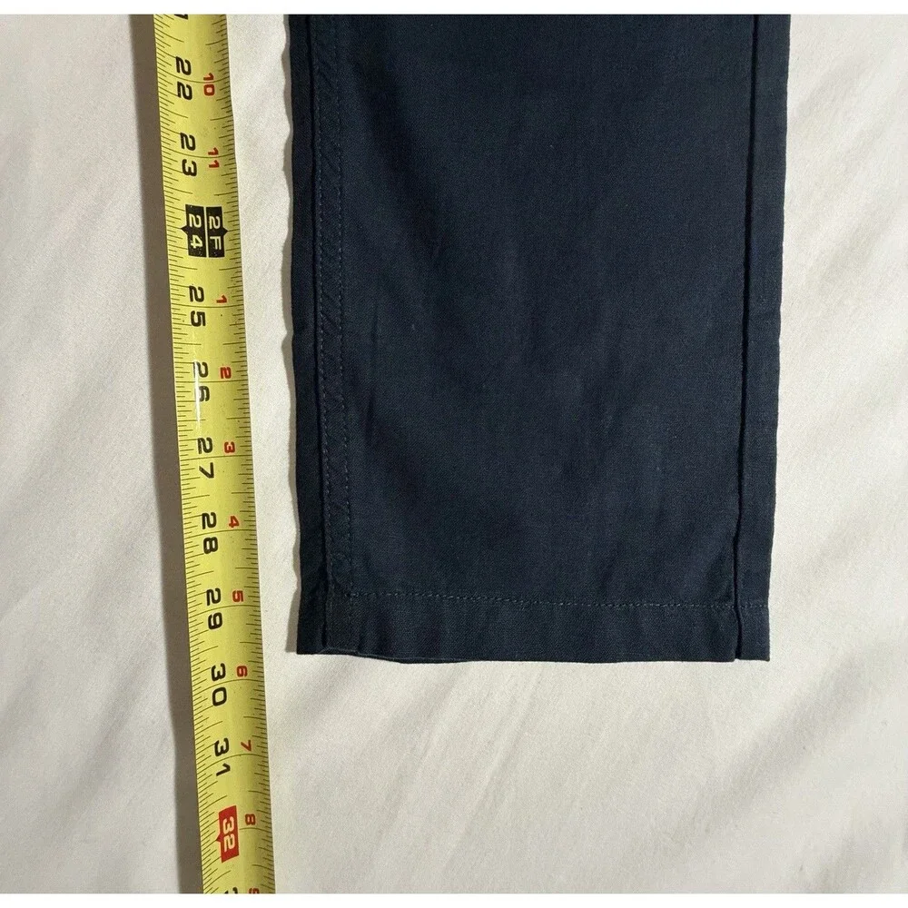 Ben Sherman Mens 32x32 Navy Blue Pants Slim Fit Linen Blend Flat Front (33x29.5)